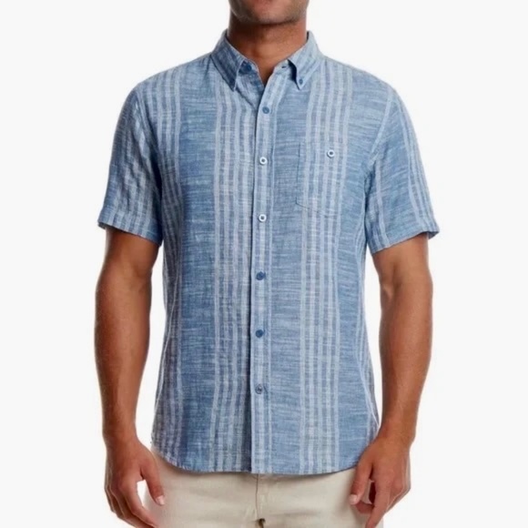 Weatherproof Blue Casual Button Down Shirt with Stripes - Picture 1 of 15